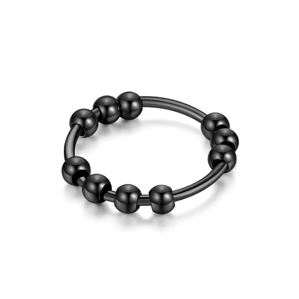 New size 7, 10 bead anxiety ring, fidget ring beads turn, black anxiety ring